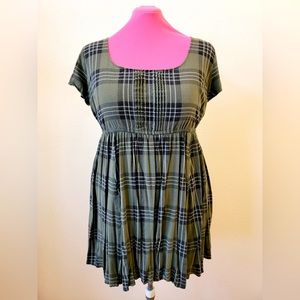 Torrid plaid babydoll dress with pin tuck detail